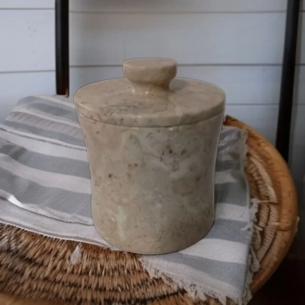 Vintage Travertine Marble Canister Bathroom HEAVY Beige Natural Stone Farmhouse.